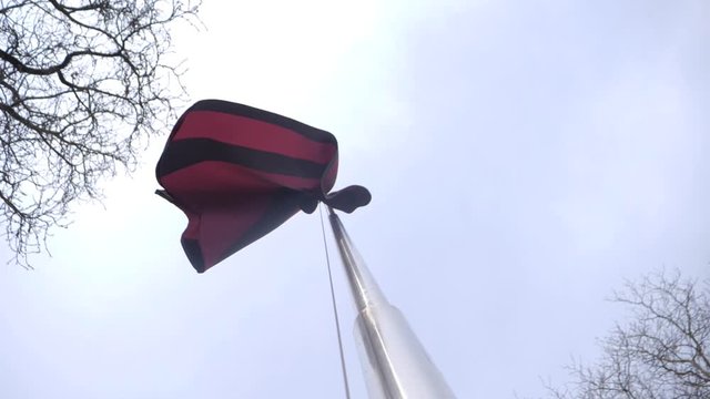 Slowmotion of cross order flag from the bottom.