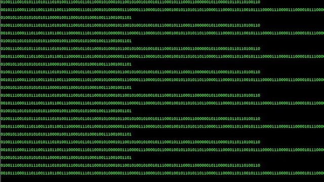 Green digital binary data code on computer screen background