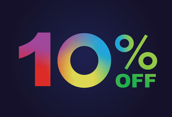 Rainbow gradient ten percent off special discount word text