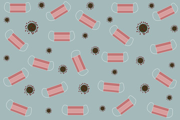 Pink masks and virus on blue background.