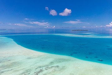 Fototapeta na wymiar Beautiful aerial view of Maldives atolls is the world top beauty. Maldives tourism.