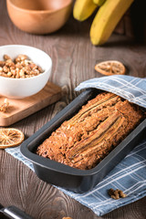 Cinnamon crunch banana bread on light background