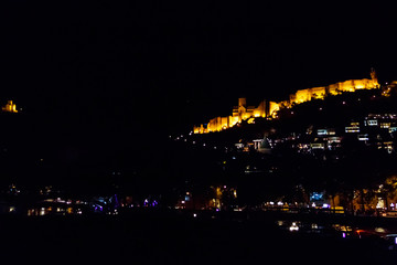 Night view on the Narikala fortress in Tbilisi, Georgia