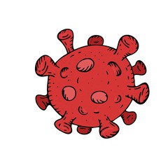 vector isolated element, bright red coronavirus virus without background in cartoon style