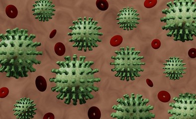 Virus medical illustration concept render coronavirus and blood