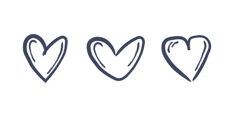 Hand drawn hearts. Set of heart doodle illustrations. Love, care and health symbol.