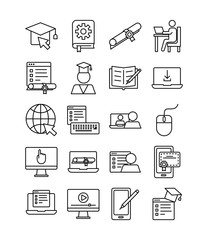 bundle of education online set icons