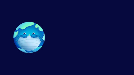 Mr. earth waring surgical mask isolated on the blue background.