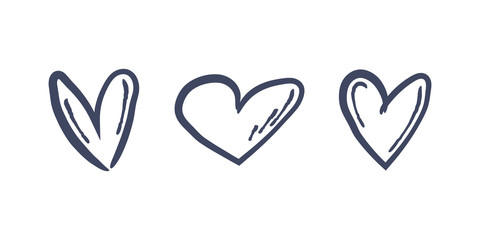 Hand drawn hearts. Set of heart doodle illustrations. Love, care and health symbol.