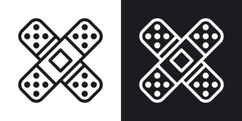 Adhesive plaster, bandage plaster or band aid icon. Simple two-tone vector illustration on black and white background