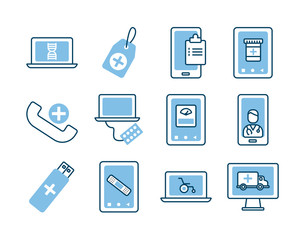 bundle of health online set icons