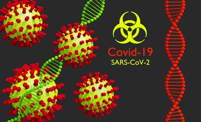 Concept background Coronavirus Novel (Sars CoV-2) virus and ADN 3D Render