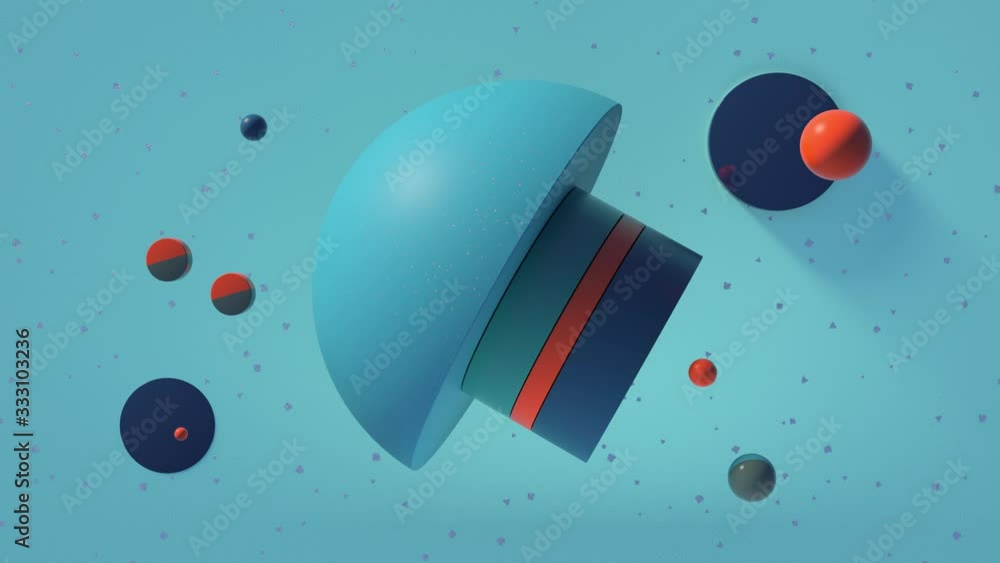 Poster 3d render background with random simple geometry shapes. soft light, roughness surfaces. loop animat