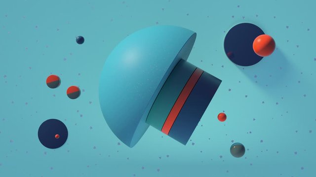 3d render background with random simple geometry shapes. Soft Light, roughness surfaces. Loop animation.