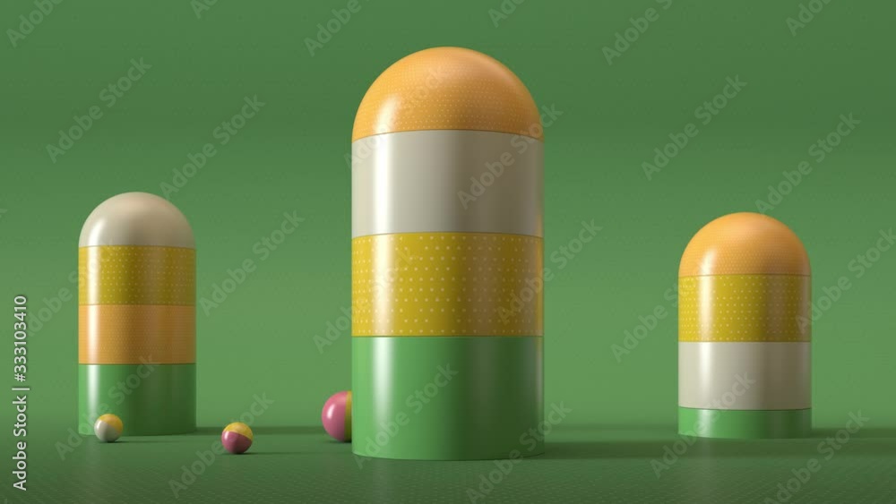 Poster 3d render background with random simple geometry shapes. soft light, roughness surfaces. vertical cy
