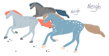 hand-drawn illustration of a galloping horse. Cartoon graphics. Decor for the print.	