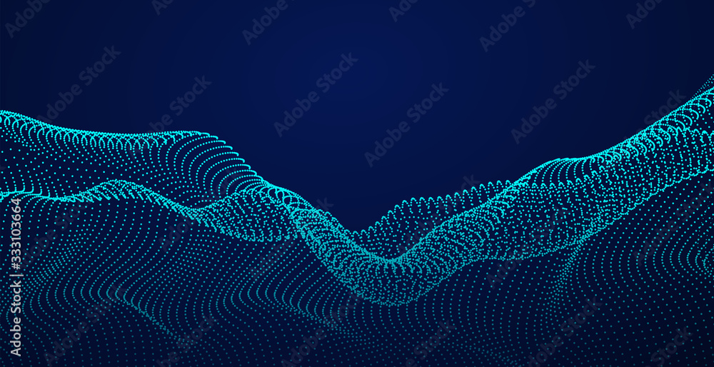 Poster composed of particles swirling abstract graphics.