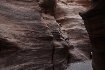 Red canyon in Israel near Eilat. Picturesque and undulating rocks hollowed out by rain in sandstone in the Negev desert.
