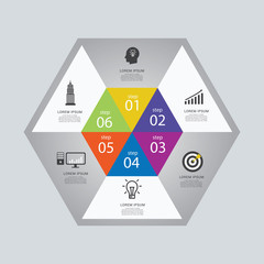 Hexagon infographic design template with steps 6 for business