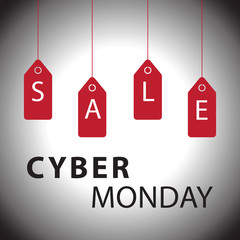 Cyber Monday sale website display with red hang tags vector promotion