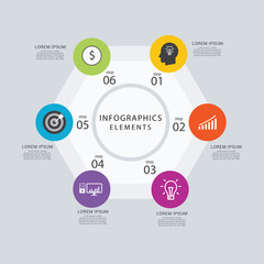 Business infographics circle with 6 step and business icons 