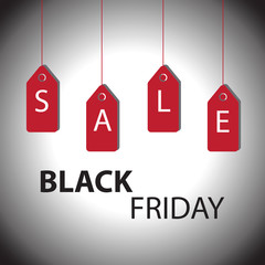 Black Friday sale promotional marketing banner / poster with red tags flat vector