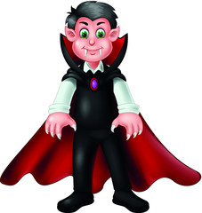 Cool Man in Black Red Vampire Dracula Costume Cartoon