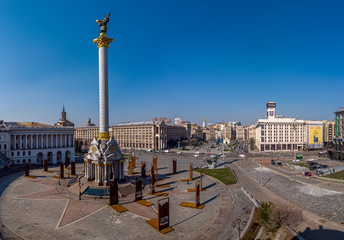 Fototapeta na wymiar Panorama view of Maidan Nezalezhnosti (Independence square) in Kyiv (Kiev), Ukraine on March 18, 2020