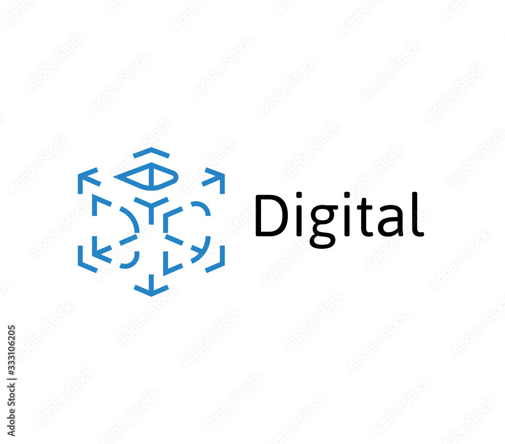 Poster 3d cube icon, dashes 3d letter d. digital tech logo template. concept logotype design for business, 