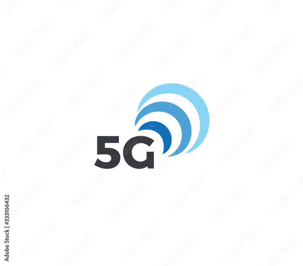 Poster abstract signal icon, blue arc. 5g mobile logo template, flat concept logotype design for new genera