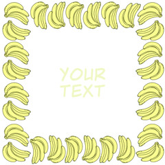 Vector fruity frame with bananas; doodle bananas wreath for greeting cards, postcards,  invitations, web design. - 333107239