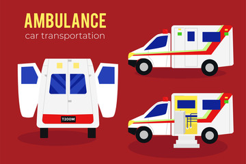 Ambulance car transportaion at hospital. viewing back, side