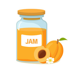 Jar of apricot jam. Sweet fruit dessert. Realistic vector illustration.