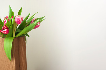 banner with red tulips bouquet, 8 march, women day, mothers day, spring time.