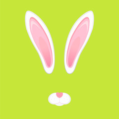 Easter bunny white ears and nose isolated. Cartoon cute rabbit mask for poster, banner or invitation cards. Vector illustration