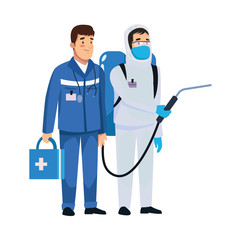 biohazard cleaning person with paramedic characters