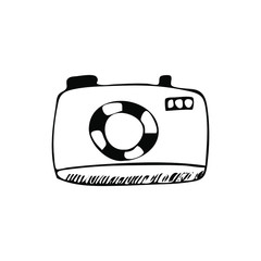 Hand drawn photo camera. Retro vector illustration. Summer element.