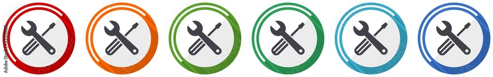 Poster Tools icon set, flat design vector illustration in 6 colors options for webdesign and mobile applications