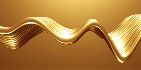 Golden abstract wavy liquid background