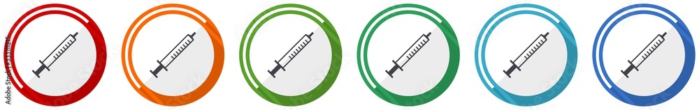 Poster medicine icon set, flat design vector illustration in 6 colors options for webdesign and mobile appl