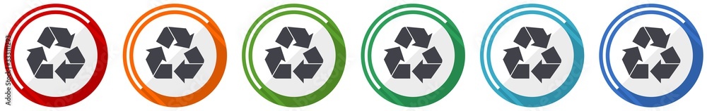 Leinwandbilder recycle icon set, flat design vector illustration in 6 colors options for webdesign and mobile appli