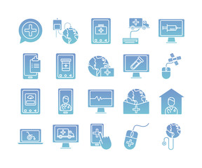 bundle of health online set icons