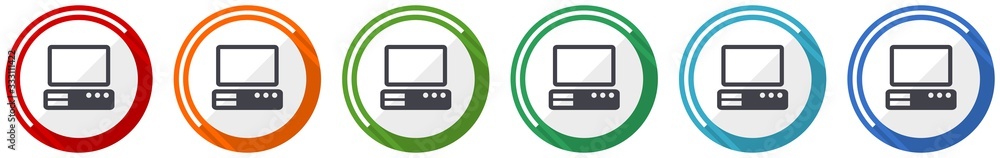 Poster computer icon set, flat design vector illustration in 6 colors options for webdesign and mobile appl