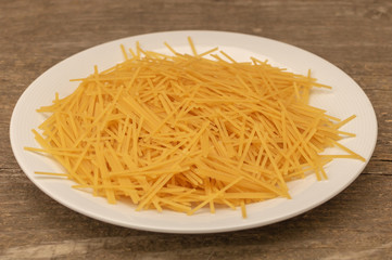 A plate of uncooked spaghetti. How to Cook Spaghetti concept