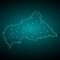 Abstract mesh line and point scales on dark background with Map of central African Republic. Wire frame 3D mesh polygonal network line, design sphere, dot and structure. communications map . - Vector