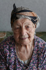 Portrait of elderly woman.  Age 88 years. Closeup view.