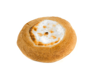 bun with cottage cheese on a white background