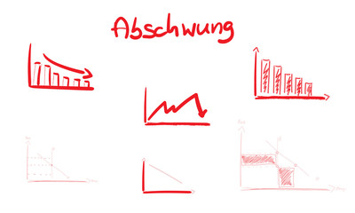Abschwung Wirtschaft Zeichen Symbole Skizzen Zeichnungen Wirtschaftskrise Krise Rot Business