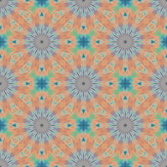 Seamless ethnic pattern with watercolor effect. Turquoise, orange background.