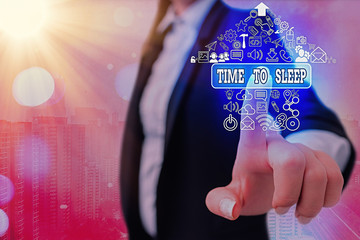 Conceptual hand writing showing Time To Sleep. Concept meaning a natural period of slumber or to be...